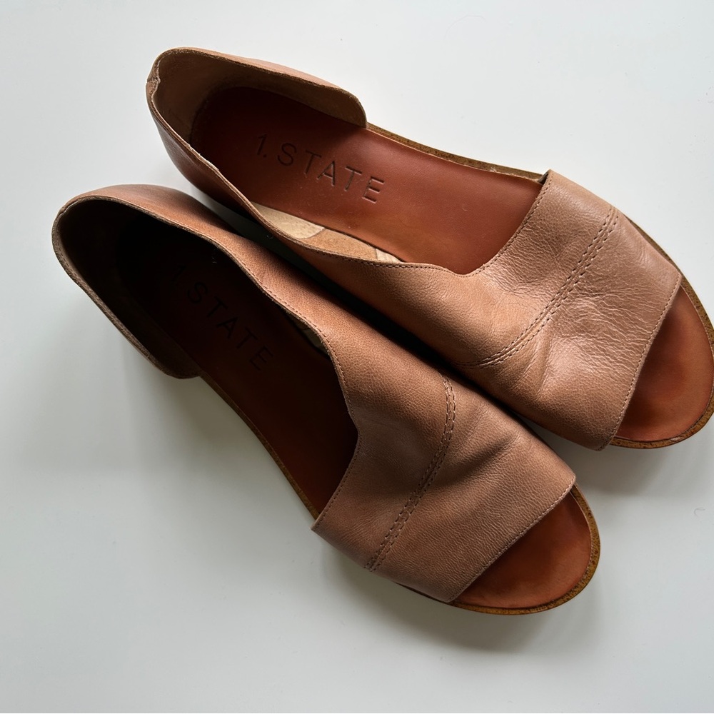 1. State Women's Tan Peep-Toe Flats